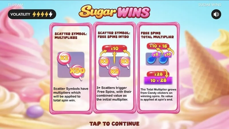 Sugar Wins - स्लॉट का मुख्य मेनू